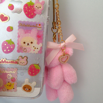 Pink/gold teddy strap charm (angel/key)